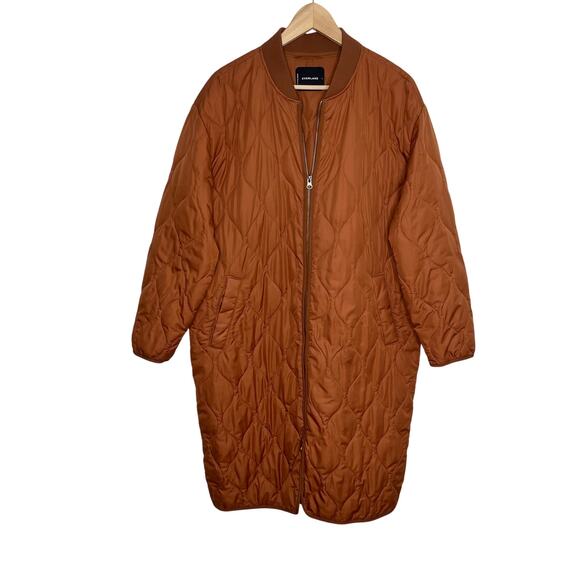 Everlane The Renew Long Lined Quilted Puffer Jacket Womens Large Rust Orange - Picture 3 of 15